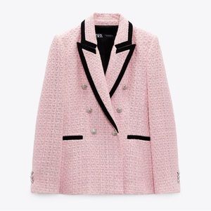 Zara Structured Blazer with Contrasting Piping Pink